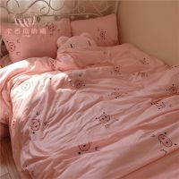 Ins cartoon fresh four lovely girl web celebrity pig heart three-piece dormitory quilt cover sheet bedding