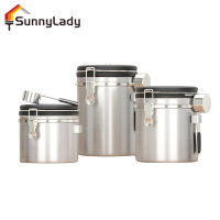 SunnyLady กระป๋องกาแฟเครื่องกล่องเก็บสินค้าอาหารเครื่องครัวสแตนเลสแบบสุญญากาศพร้อมช้อนติดตามวันที่สำหรับน้ำตาลชาถั่ว