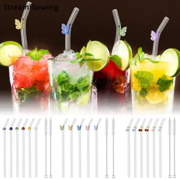 TakeJoy High Borosilicate Glass Drinking Straws Reusable Bar Tool for  Coffee Mug Tea Beer Cocktail Smoothies Juices Cherry Home Party