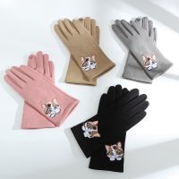 Women Winter Keep Warm Touch Screen Cat Embroidery Fashion Elegant Cute Lovely Sweety Gloves Windproof Cycling Soft