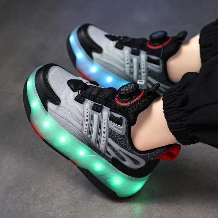 รองเท้ากีฬาล้อผู้หญิง-heelys-4รองเท้าล้อพ่วง-รองเท้า-led-แบบชาร์จไฟได้-รองเท้าล้อเด็ก-ไฟที่มีสีสัน-รองเท้าส่องสว่างสำหรับเด็กหญิงและเด็กชาย-รองเท้าสเก็ตบอร์ดพ่อแม่และลูก