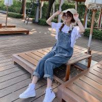 Large size fat MM womens Korean version of loose and thin denim overalls can wear nine-po大码胖MM女装韩版宽松显瘦连体牛仔背带裤四季可穿九分吊带裤