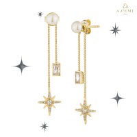 A.CEMI Luminaries Star Pearl Earring ต่างหูมุกแท้ ต่างหูเงินแท้ ชุบทอง 18K โรสโกลว์ ต่างหูดีไซน์