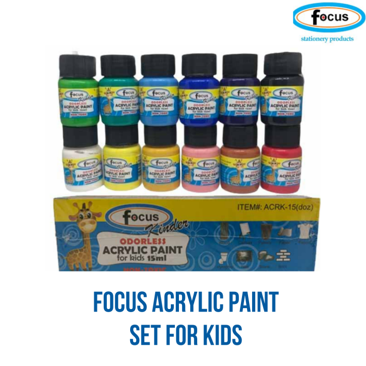 Art Hub FOCUS Kids Odorless Acrylic Paint 15 ml Set of 12 Kinder Painting Lazada PH