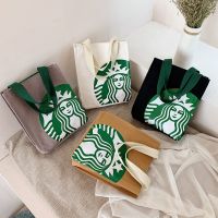 กระเป๋าถือ ผ้าแคนวาส ขนาดใหญ่ จุของได้เยอะ ลาย Starbucks