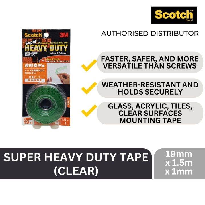 3M Scotch Super Heavy Duty Tape for Glass & Acrylic Flat, Smooth