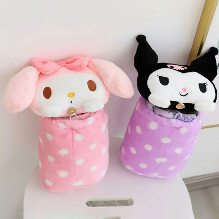 kawaii-sanriod-plush-kuromi-melody-cinnamoroll-blanket-birthday-gifts-bedspread-bed-baby-sleeping-bag-warm-soft-lazy-play-pillow