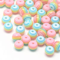 100pc Transparent Stripe Resin Beads Round Pink 8mm Hole: 1.6~2mm