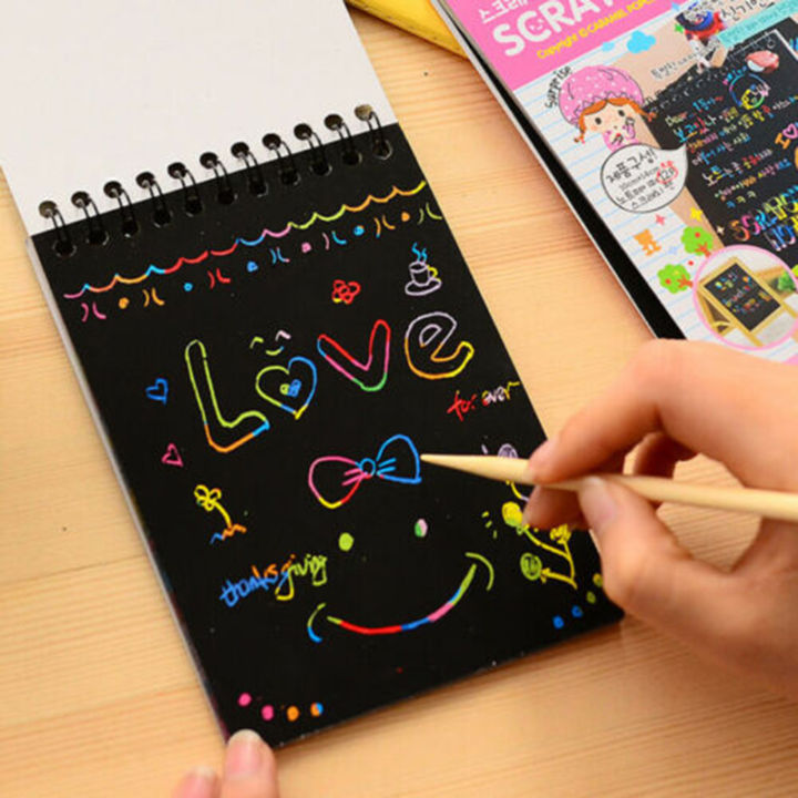 bokali-1pcsเด็กที่มีสีสันกระดาษสีรุ้งscratch-art-graffiti-doodleโน้ตบุ๊คของเล่น