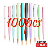 ปากกาหลายสี100ชิ้นปากกาโฆษณาทางธุรกิจปากกาลูกลื่นปากกาวาดโลโก้ปรับแต่งสำนักงานสลักชื่อตัวหนังสือ