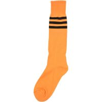 Men Knee High Striped Elastic Soccer Football Socks Orange Black Pair