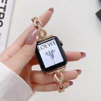 【CHUYANG SHOP】  สายรัดข้อมือผู้หญิงสำหรับ Apple Watch Band 7 6 Se 41 45 38มม. 42มม. Lady เครื่องประดับโลหะสร้อยข้อมือหนังสำหรับ IWatch เพชร40มม.