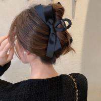 แฟชั่นผู้หญิง Elegant Bowknot สีดำกิ๊บหนีบผม Big กำมะหยี่กิ๊ฟหนีบผม Vintage Baroque ซาติน Hairpins เกาหลีเครื่องประดับผม