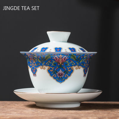 ประณีตเคลือบเซรามิค Gaiwan Travel ชุดถ้วยชา Handmade ชา Tureen ชามจีน Teaware อุปกรณ์เสริมในครัวเรือน Drinkware