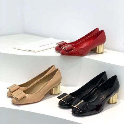 2023 new FG Vara Series Three Colors Patent leather bow round head plum heels