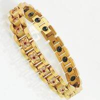 【CW】✤▦  Gold Plated Therapeutic Magnetic CZ Rhinestone Wristband Female Jewelry