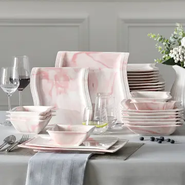 MALACASA Flora Marble Grey 26 Piece Dinnerware Set