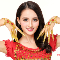 LQ การเต้นรำพื้นบ้านของผู้หญิงเครื่องประดับนิ้วนิ้วนิ้วทองเล็บยาวสำหรับการเต้นรำ