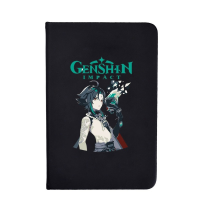 Genshin Impact Notebook Anime Notebooks Black Leather Simple Student Diary Cartoon Theme Writing Journal School Supplies Project