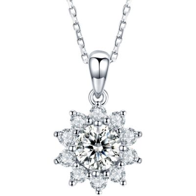 Moissanite Sun Flower Pendant 925 Sterling Silver Gold-plated O-Clavicle Chain 1 Carat Moissanite Diamond Necklace Women