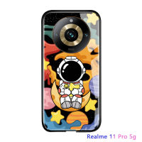 เคสสำหรับ Realme 11 Pro 5G Realme 11 Pro + 5G ลายการ์ตูนนาซ่าอวกาศนักบินอวกาศน่ารักกันกระแทกหรูหรากระจกเทมเปอร์มันวาวเคสประกบหลังแบบแข็งเชลล์เคสเคสโทรศัพท์