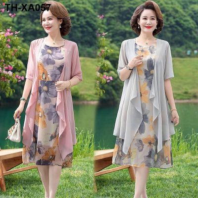 Mothers summer chiffon dress two-piece middle-aged womens temperament western style mid-length suit