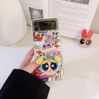 Cute Cartoon Bracket Phone Case for Samsung Galaxy Z Flip 3 ZFlip3 Lovely Stand Folding Clear Heart Soft Cover Kickstand