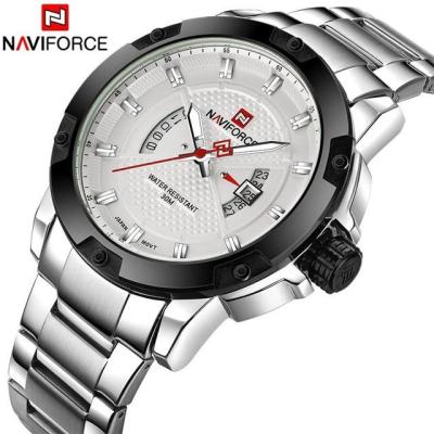 นาฬิกาควอทซ์เหล็กทั้งหมดของผู้ชายแฟชั่นเสื้อ Naviforce ยอดนิยมนาฬิกาข้อมือสีเงินกันน้ำนาฬิกาสำหรับผู้ชาย Relogio Masculino