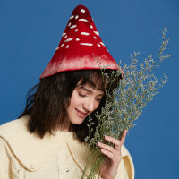 COIOCIOUD Handmade Wool Felt Beret With Mushroom On Top Creative Painter Hat Birthday Gift Red Pot Cap Child Taste