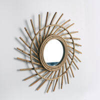 Rattan Innovative Art Decoration Round Makeup Mirror Dressing Bathroom Wall Hang