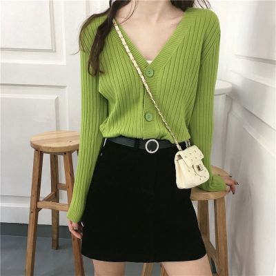 ◑✓✟ Womens Spring Autumn Thin Loose Long-Sleeved V-Neck Knitted Cardigan