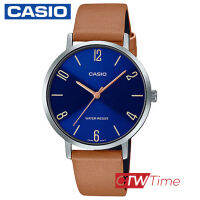 CASIO Standard นาฬิกาข้อมือผู้หญิง สายหนัง รุ่น LTP-VT01L-2B2UDF (สีน้ำตาล / หน้าปัดสีน้ำเงินตัวเลข)