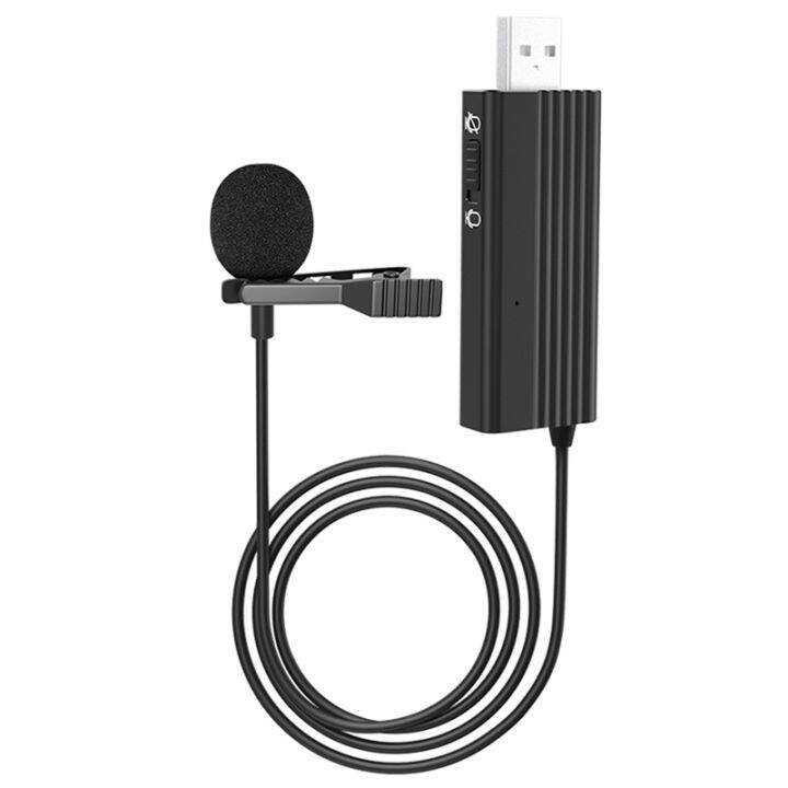 USB Clipon Wired Lapel Mic Recording Microphone Lavalier Silent Condenser Microphone (Black