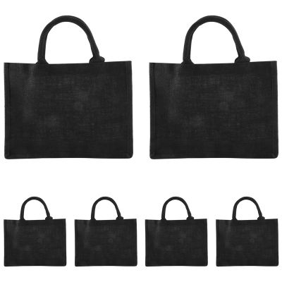 6PCS Black Burlap Tote, Jute Tote Bags with Handles &amp; Laminated Interior, Wedding Bridesmaid Gift Bags, Blank Bags