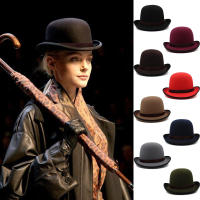 Men Women Oval Top Classical Wool Bowler Hat Roll Rim Derby Cap Sunhat Party Street Style Adjustable Size US 7 18-7 38 UK M-L