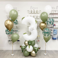 32pcs 30inch White Number Dinosaur Jungle Theme Birthday Balloons Set Happy Birthday Party Baby Shower Decoration Jurassic World Balloons