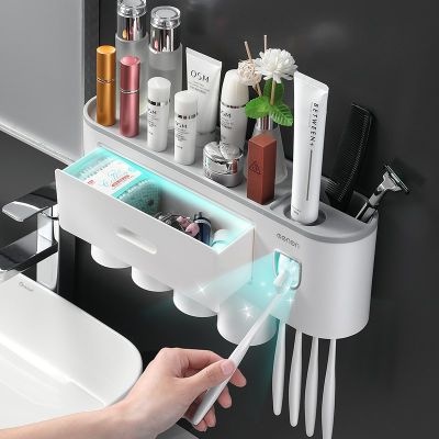 Bathroom Toothbrush Holder Restaroom Storage Rack Toilet Wall-mounted Toothpaste Squeezer Dispenser Home Bathroom Accessories