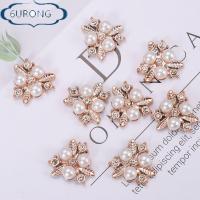 6URONGII 10PCS ที่เป็นประกาย เครื่องประดับหมวก รูปดอกไม้ ปุ่ม Rhinestone กิ๊บติดผมไข่มุก กระดุมมุก คลิปหนีบหมวก