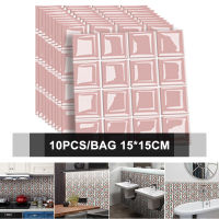 10Pcs 15x15cm Marble Mosaic Wallpaper Tiles Wall Sticker Transfers Flat Covers For Kitchen Bathroom Peel Stick Waterproof Art Mural