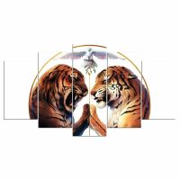 Yohoo Peace White Tiger JoJoes Art Canvas Wall HD พิมพ์บ้าน Modern Abstract Room รูปภาพ5ชิ้น