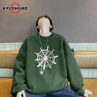 KYUSHUAD เสื้อสเวตเตอร์ผู้ชายเสื้อแจ็กเก็ตสไปเดอร์แมนรุ่นคอกลมน้ำหนักเบามีสไตล์สำหรับฤดูใบไม้ร่วงเสื้อผ้าสไตล์อเมริกัน