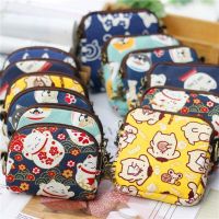 ✤㍿✎ Retro Cat Small Canvas Mini Bag Women Coin Purses Kawaii Short Wallet Girls Purse Card Bags Womens Hand Purses for Ladies Kids