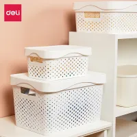 Deli ตะกร้าใส่ของ ตะกร้า ตะกร้าอเนกประสงค์ กล่องเก็บของ สีขาว ประหยัดพื้นที่ สำหรับเก็บของใช้ในห้องน้ำ storage basket