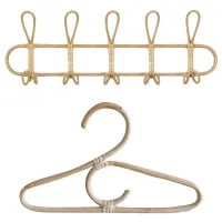 3Pcs Rattan Clothes Hanger Style Kids Garments Organizer Rack &amp; 1 Pcs Hooks Hat Hanging Hook Crochet Cloth Holder