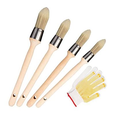 Trim Painting Tool Replacement Spare Parts Accessories 4 X Small Paint Brush for Touch Ups and 1 X Non Gloves, Trim Paint Brush Edge Painting Tool for Sash