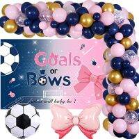 Sursursurprise Soccer Gender Reveal Decorations Goals Or Bows Gender Reveal Decorations - Goals Or Bows Backdrop Navy Blue Pink Balloon Arch Football Pink Bow Foil Balloons For Girls Or Boys Baby Shower