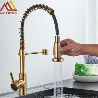 Brushed Gold Kitchen Faucet Pull Down 2-way Spray Single Handle Hot Cold Water Mixer Tap 360 Rotation Torneira Cozinha Mixer Tap
