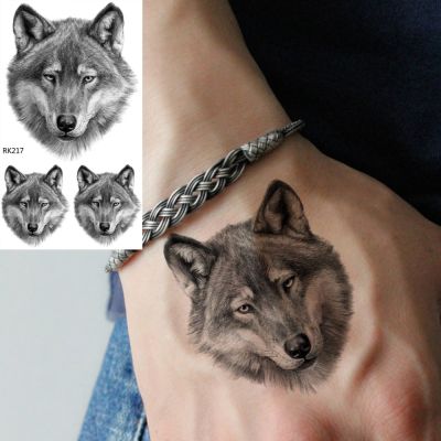 OMMGO Real 3D Wolf Face Design Temporary Tattoo Sticker Fierce Fake Tattoos Small Body Art Wrist Custom Tato Mens Fashion