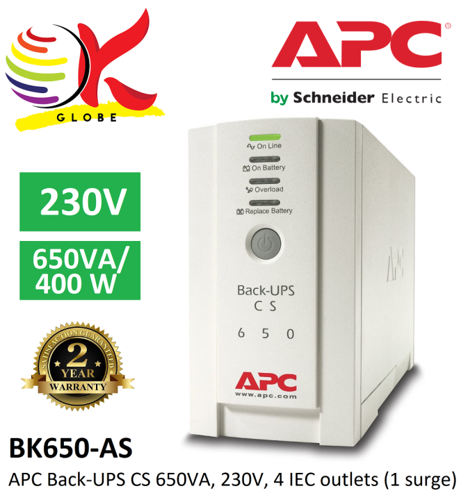 APC UPS BK650-AS 650VA, 400W, 230V BACK-UPS AVR WITH BATTERY BACKUP ...
