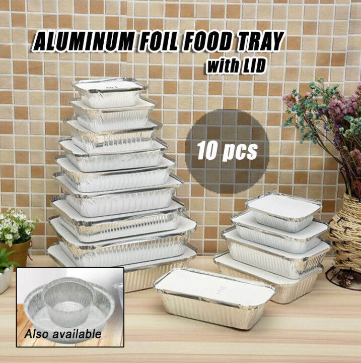 (10pcs) Aluminum food Trays with Lid disposable lunch box food container Aluminum tray Lazada PH